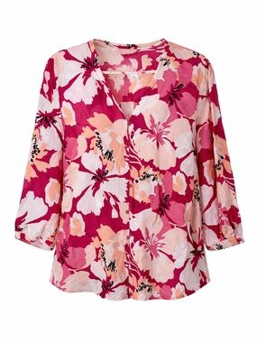Liz Claiborne Fuchsia Pink Floral V-Neck Blouse